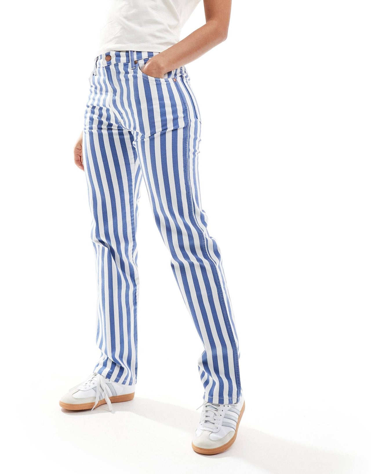 Wrangler sunset stripe straight fit jeans in blue - ASOS Sample Sale EU Store