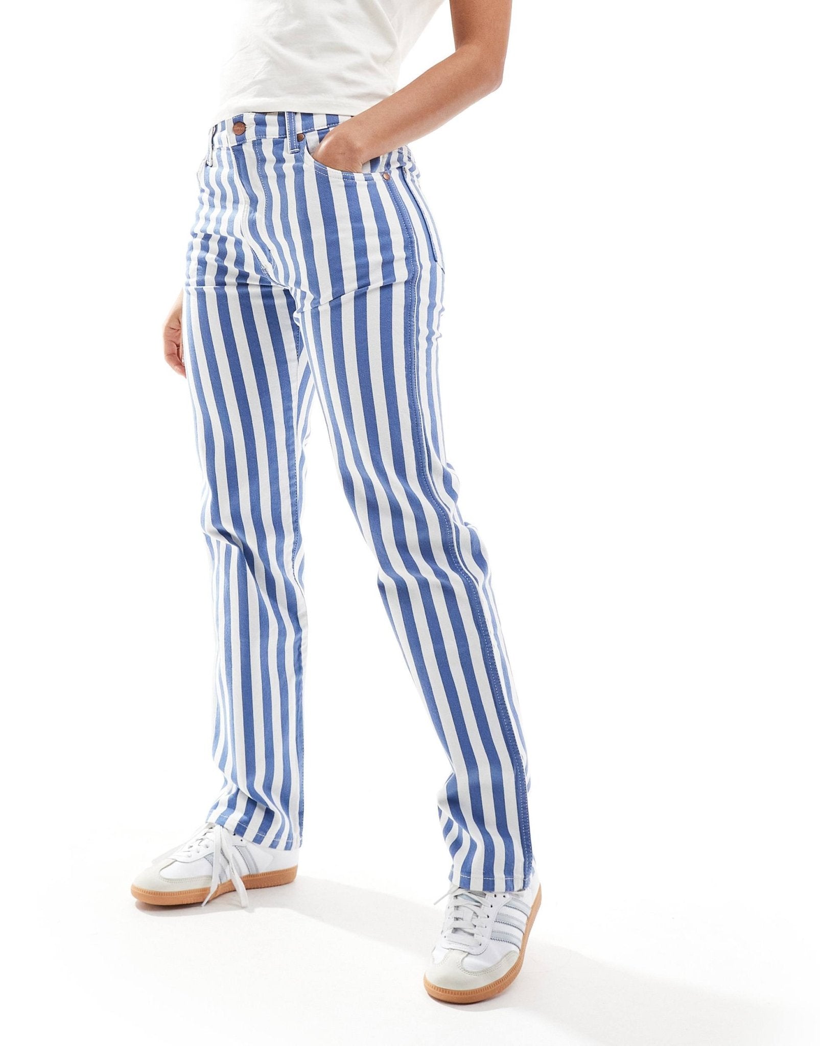 Wrangler sunset stripe straight fit jeans in blue - ASOS Sample Sale EU Store