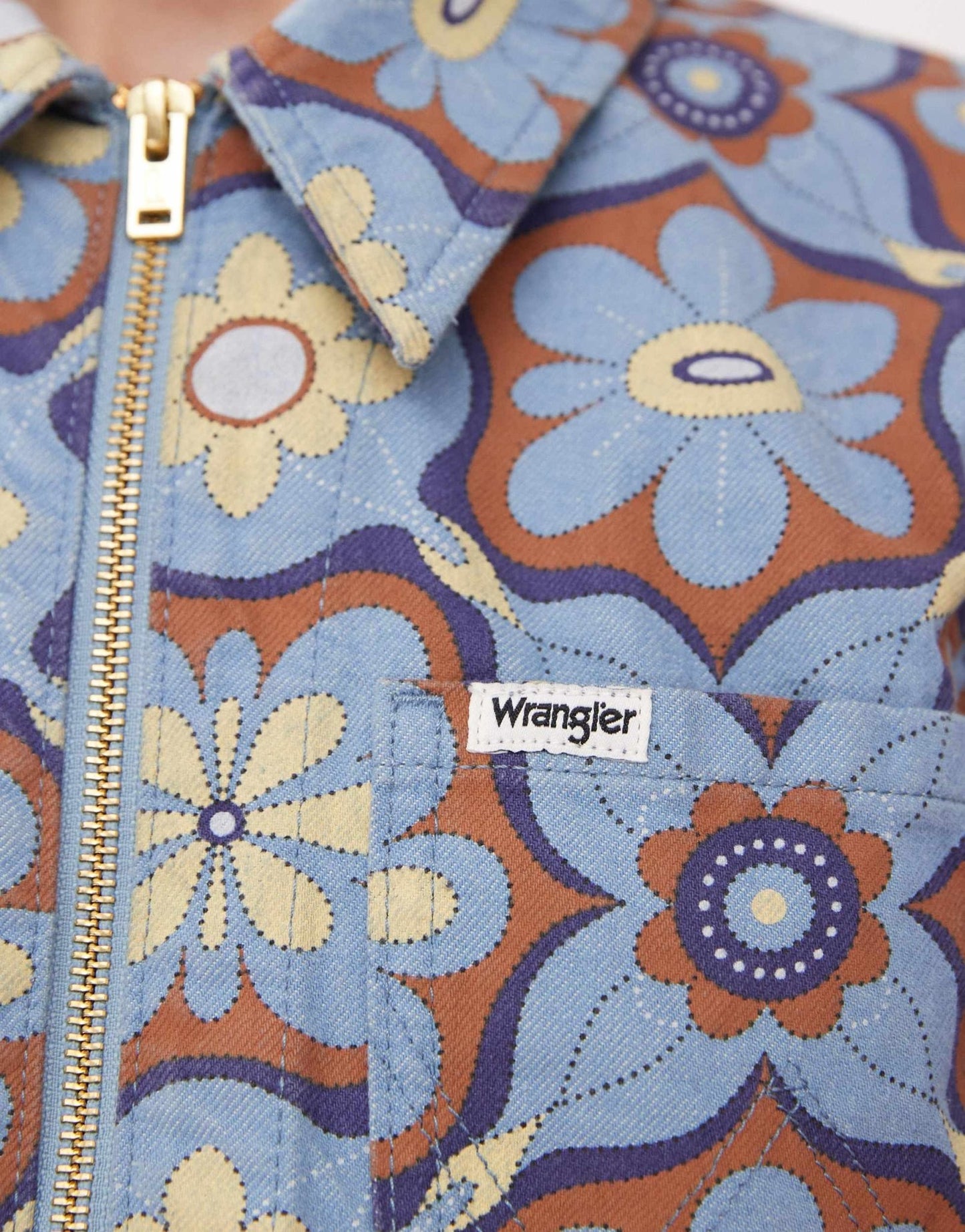 Wrangler zip front top in blue 70s print - ASOS Sample Sale EU Store