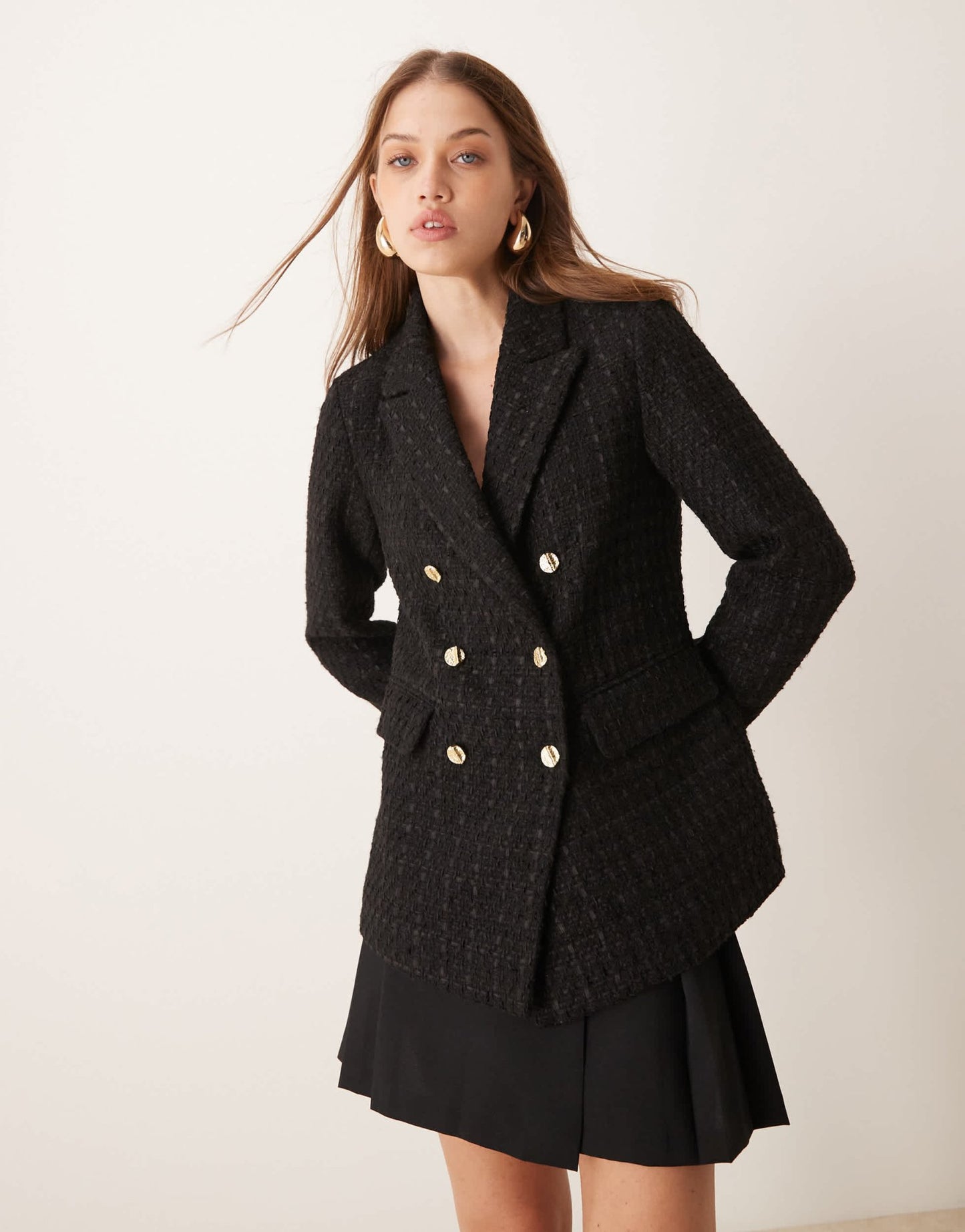 Y.A.S boucle double breasted longline blazer in black - ASOS Sample Sale EU Store