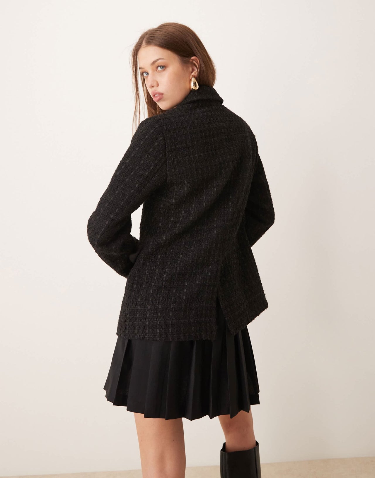 Y.A.S boucle double breasted longline blazer in black - ASOS Sample Sale EU Store