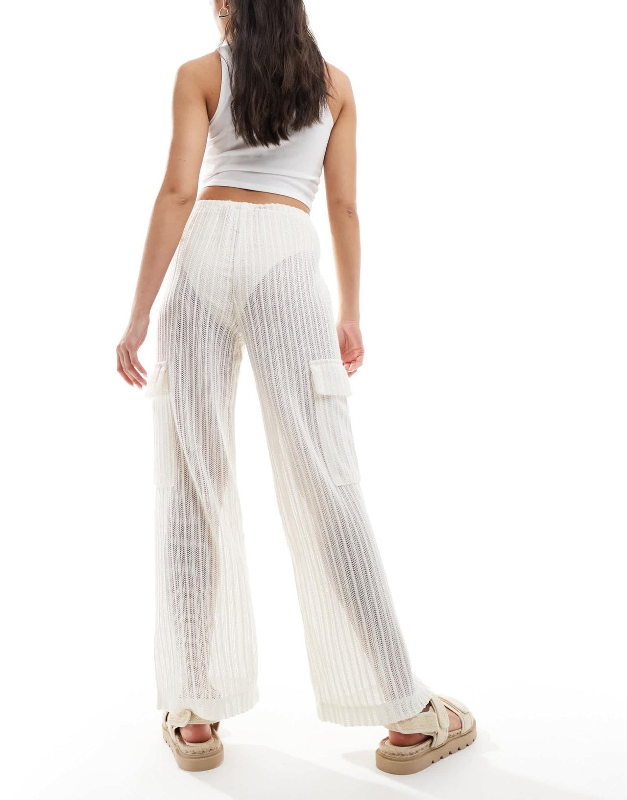 Y.A.S crochet wide leg cargo pants in cream - ASOS Sample Sale EU Store