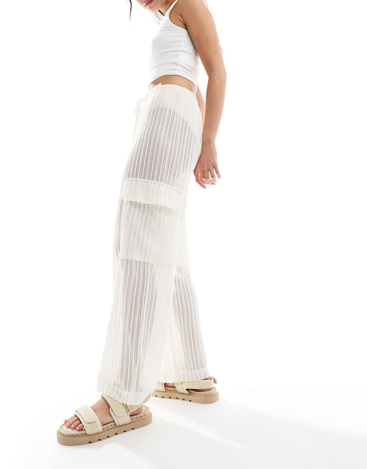 Y.A.S crochet wide leg cargo pants in cream - ASOS Sample Sale EU Store