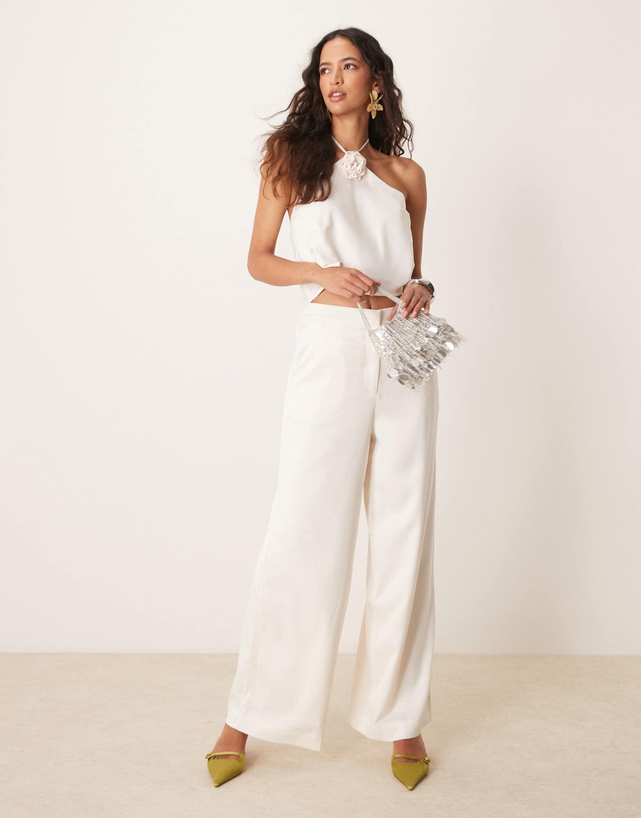 YAS halter neck corsage detail top co - ord in gardenia white - ASOS Sample Sale EU Store