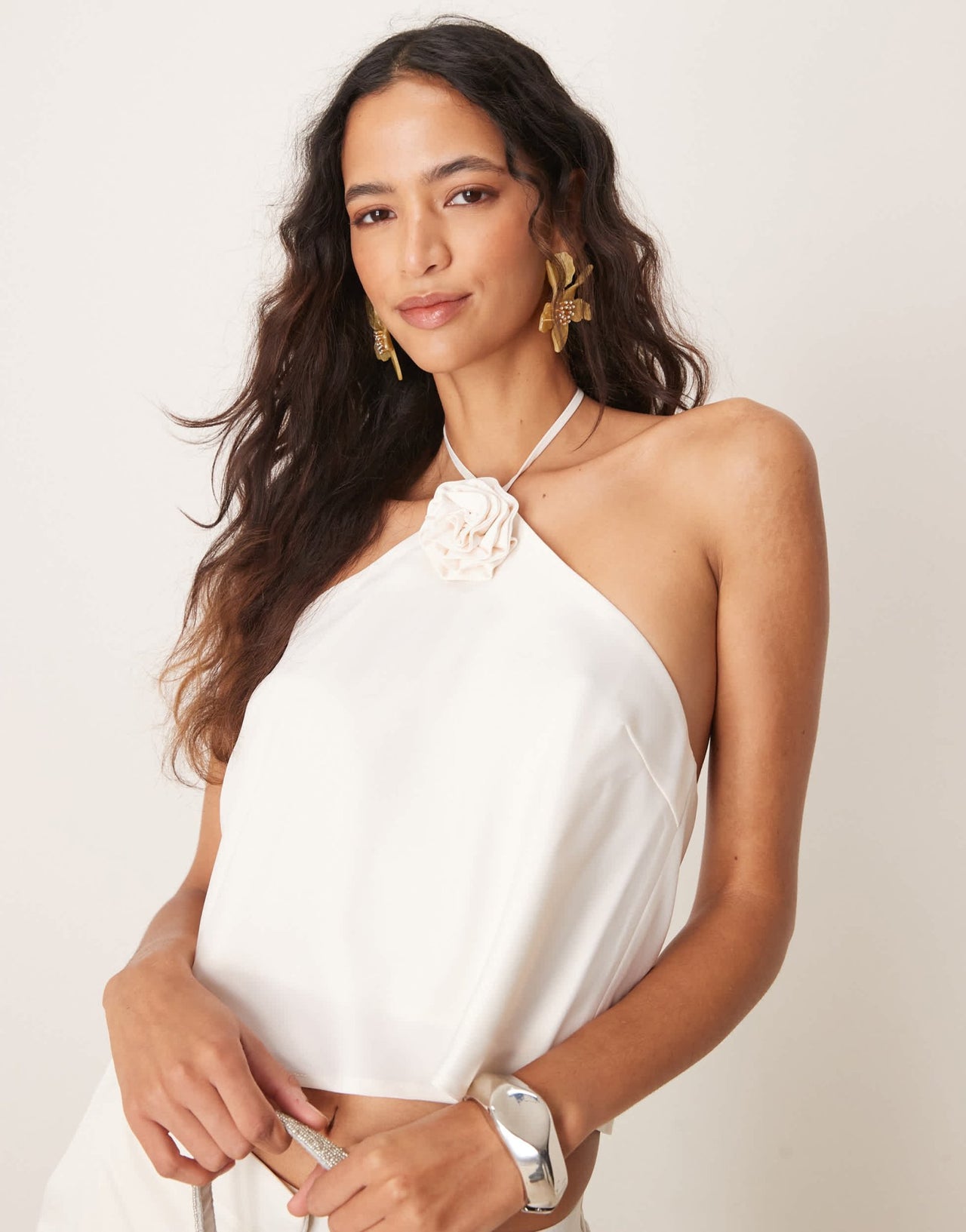 YAS halter neck corsage detail top co - ord in gardenia white - ASOS Sample Sale EU Store