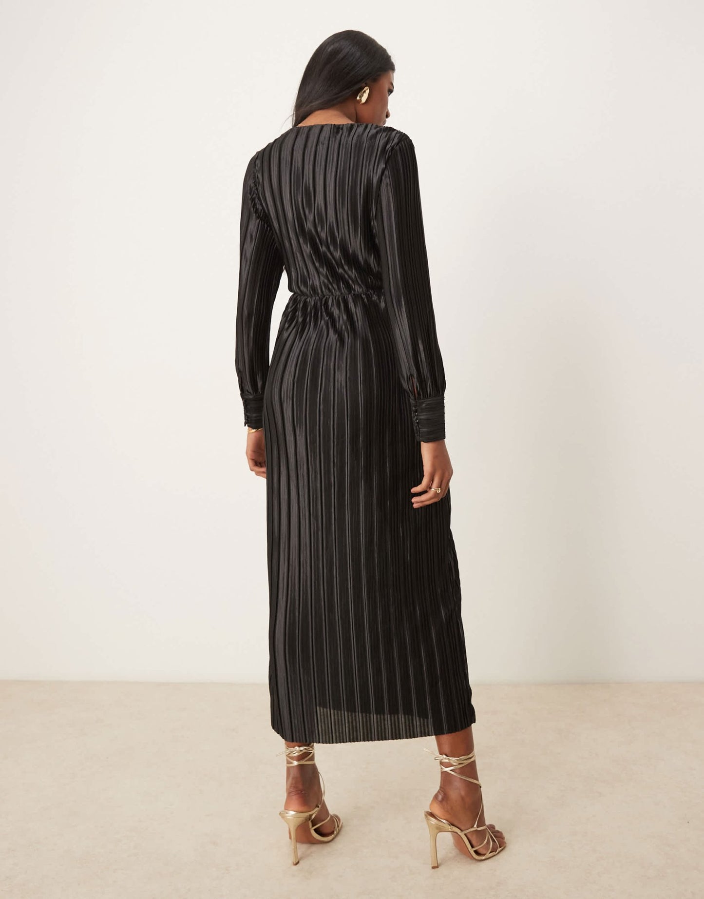 YAS long sleeve plisse dress in black - ASOS Sample Sale EU Store