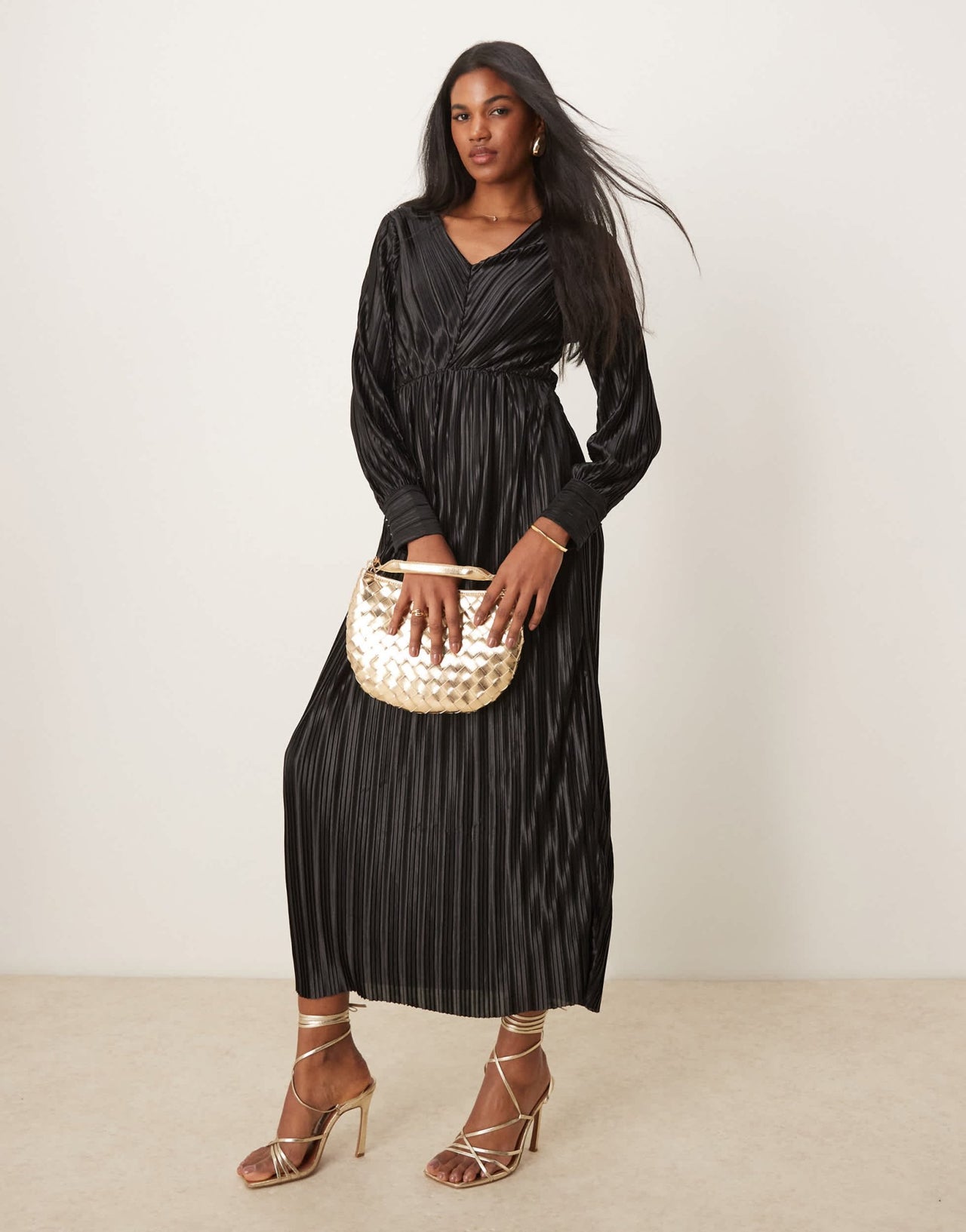 YAS long sleeve plisse dress in black - ASOS Sample Sale EU Store