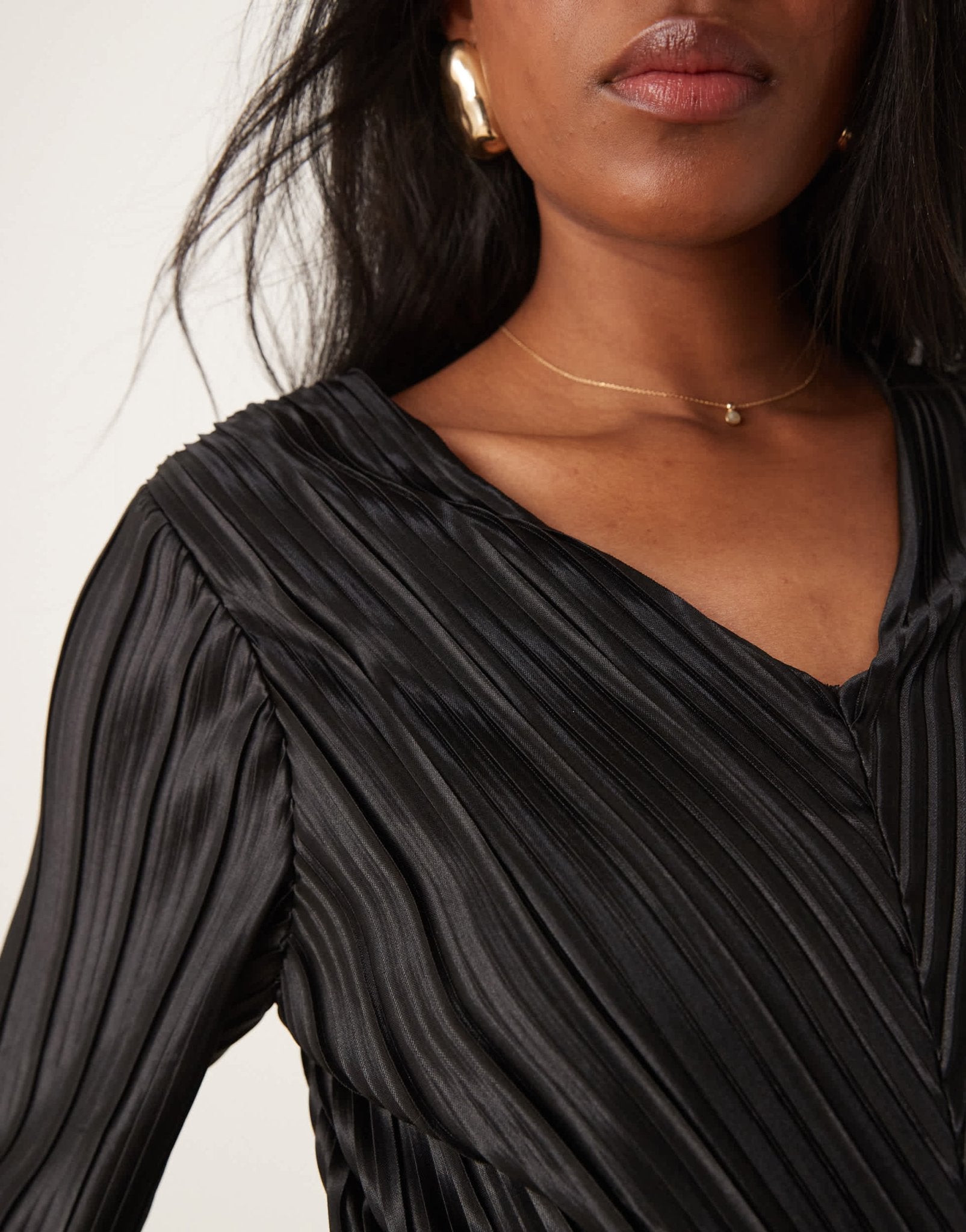 YAS long sleeve plisse dress in black - ASOS Sample Sale EU Store