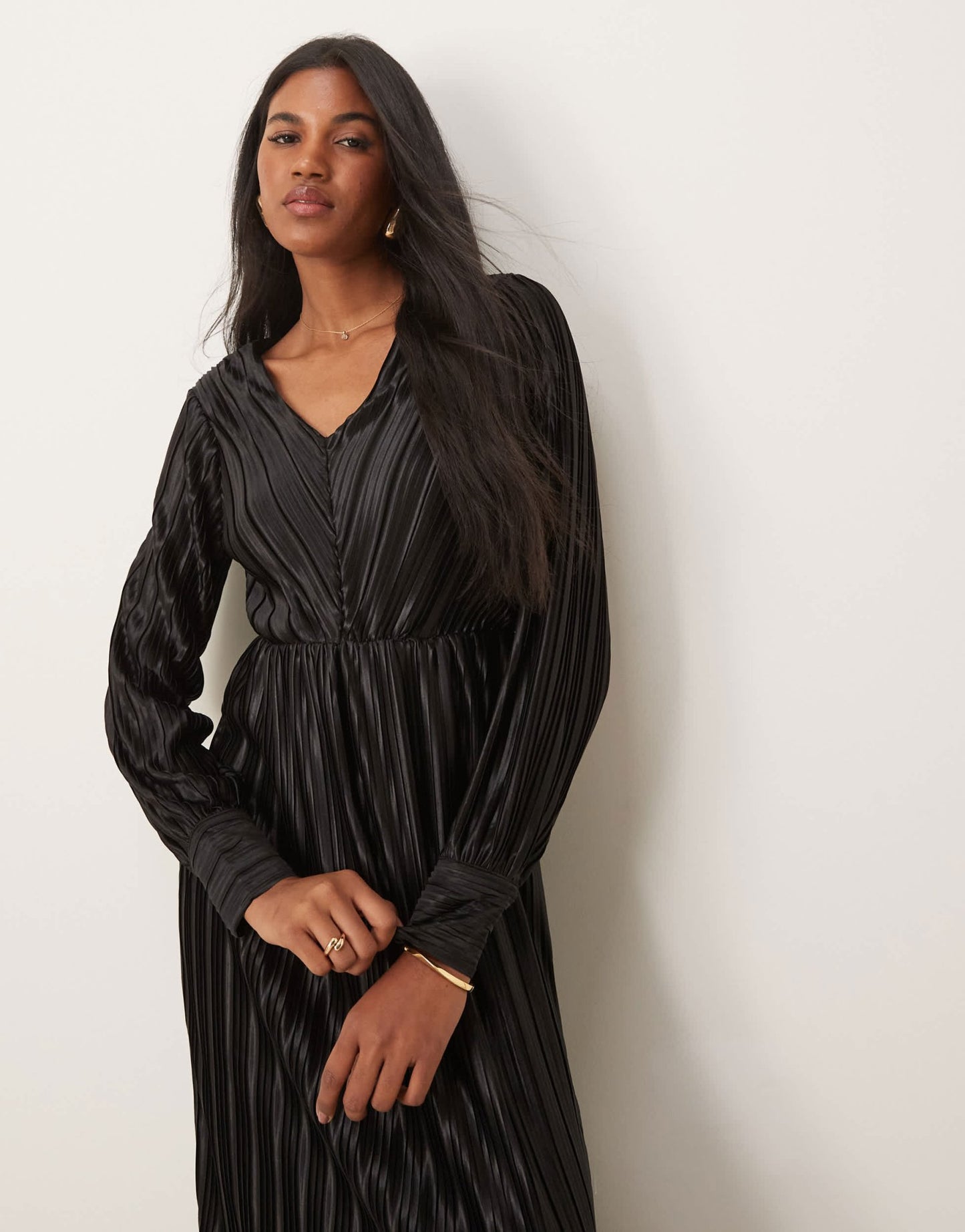 YAS long sleeve plisse dress in black - ASOS Sample Sale EU Store
