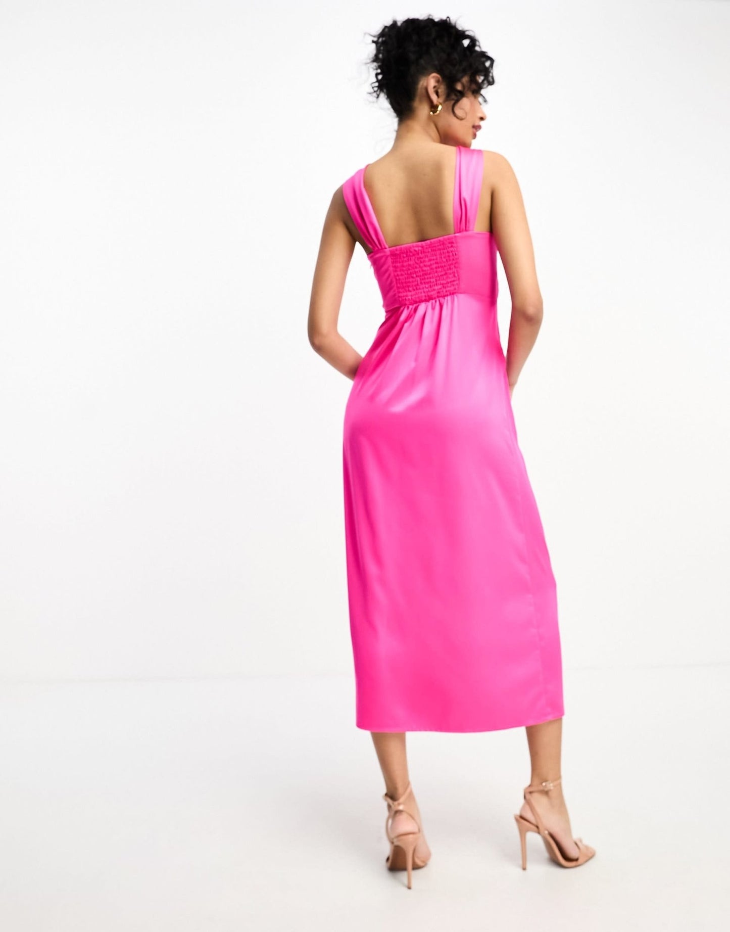 Y.A.S satin knot front cut out satin midi dress in bright pink - ASOS Sample Sale EU Store