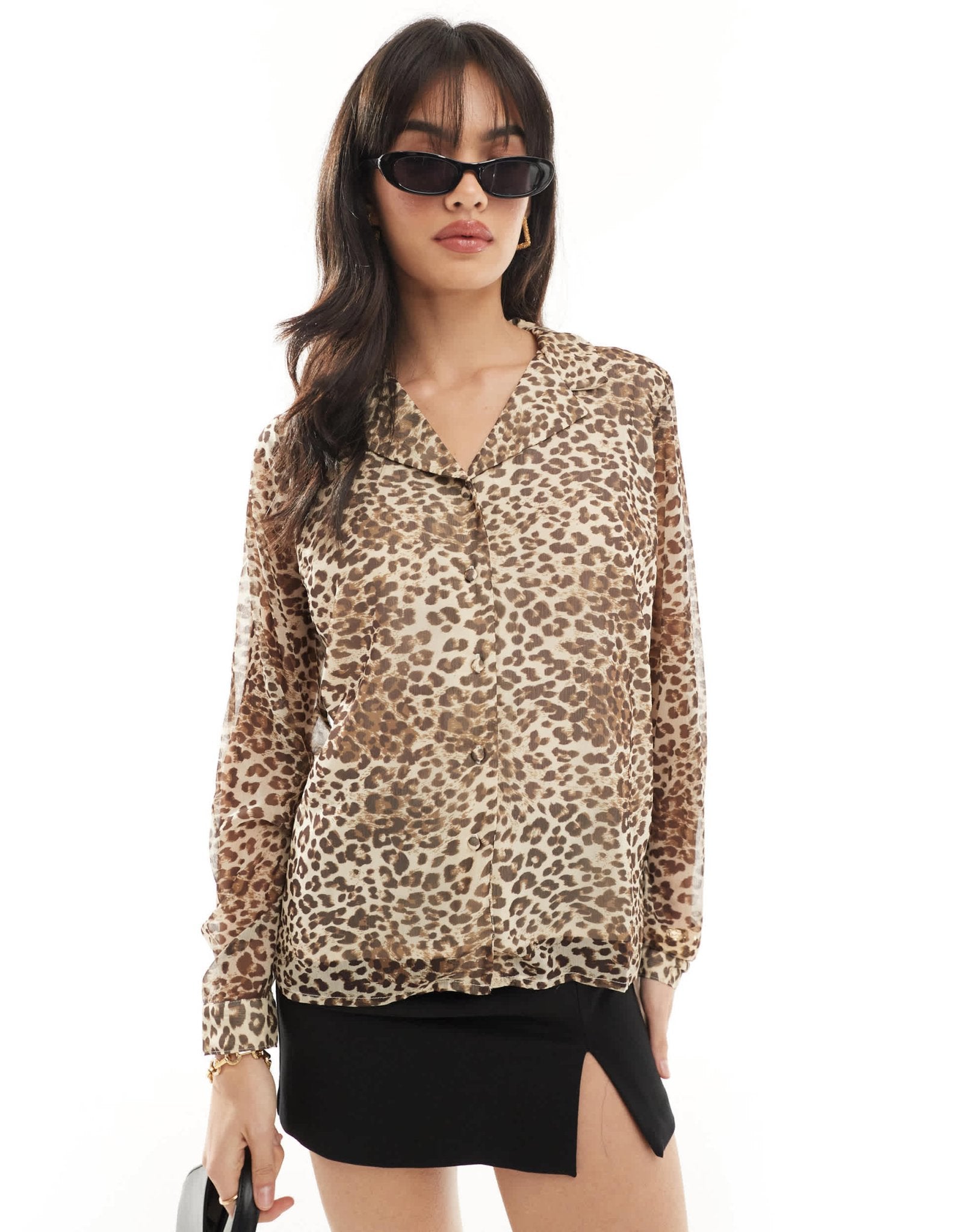 Y.A.S sheer open neck chuck on shirt in leopard print - ASOS Sample Sale EU Store