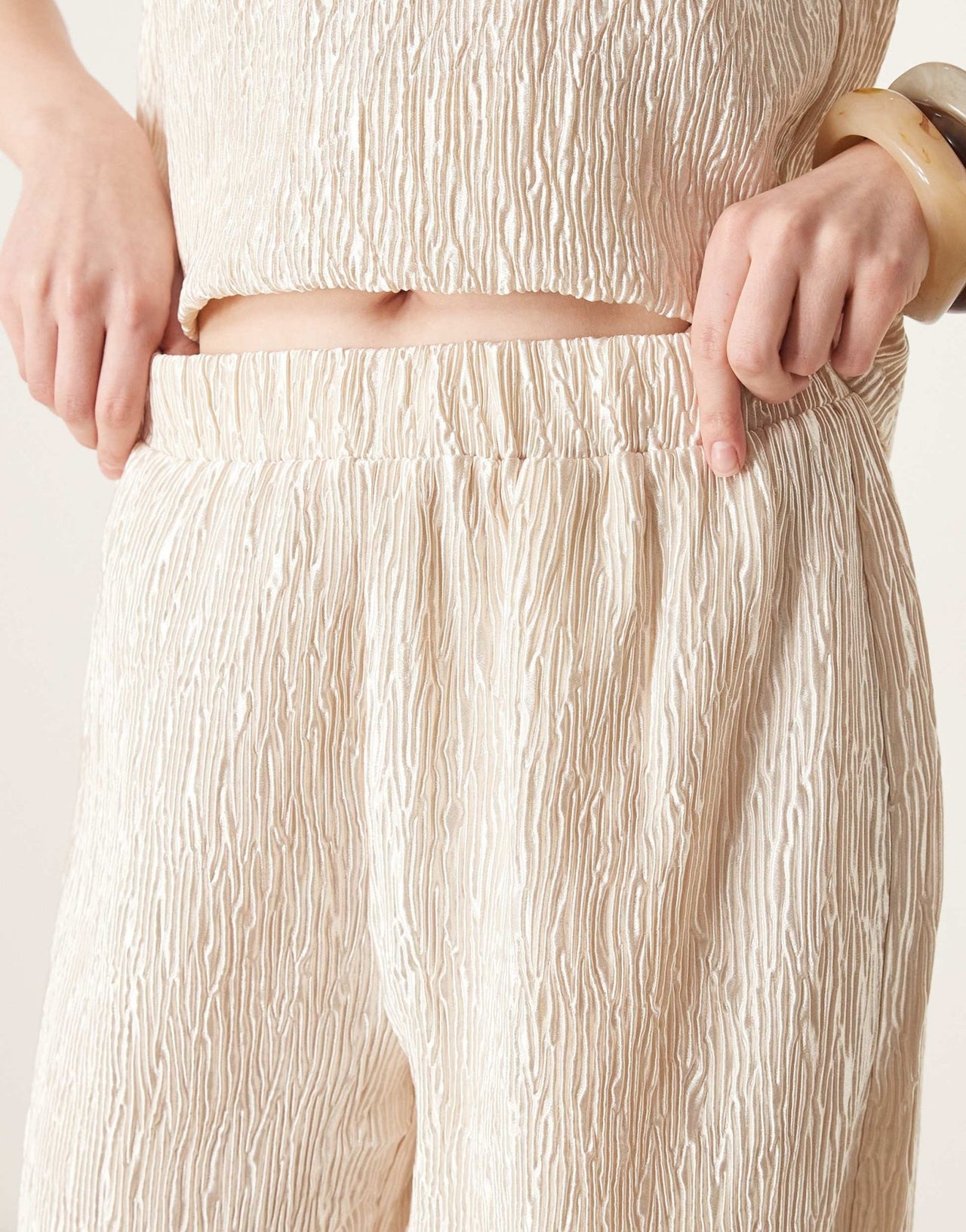 YAS shimmer crinkle wide leg trouser co - ord in sandshell - ASOS Sample Sale EU Store