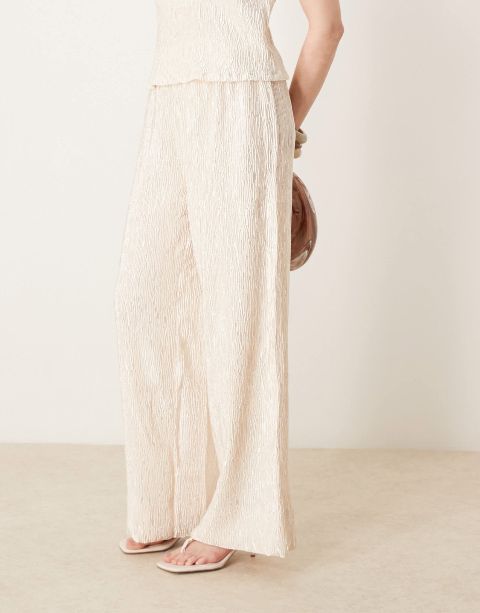 YAS shimmer crinkle wide leg trouser co - ord in sandshell - ASOS Sample Sale EU Store