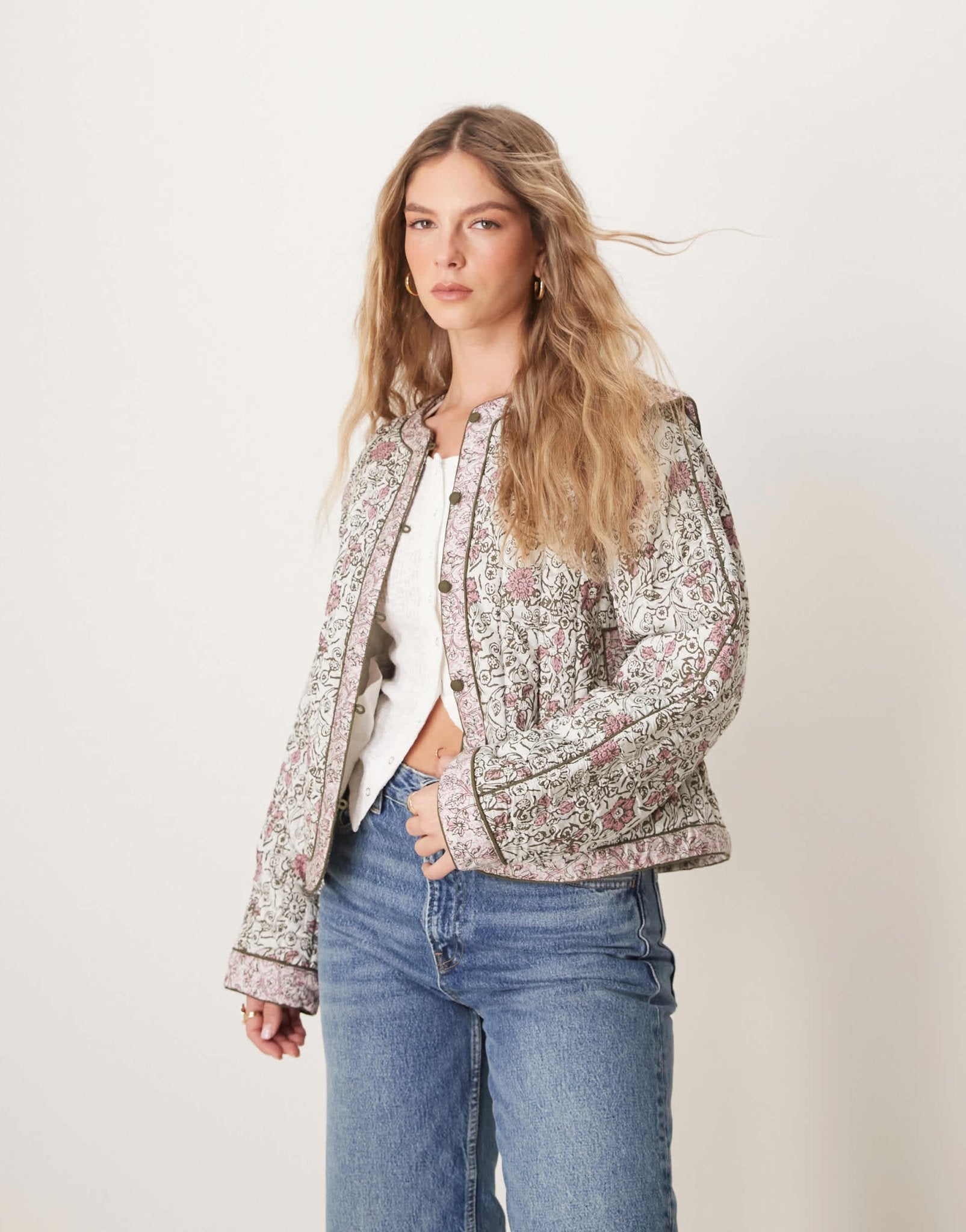 YAS soft quilted jacket in cream and pink floral print - ASOS Sample Sale EU Store
