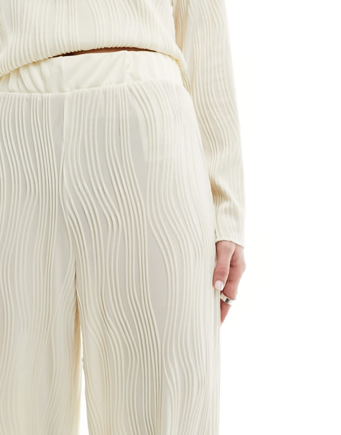 Y.A.S textured high waisted trousers co - ord in cream - ASOS Sample Sale EU Store