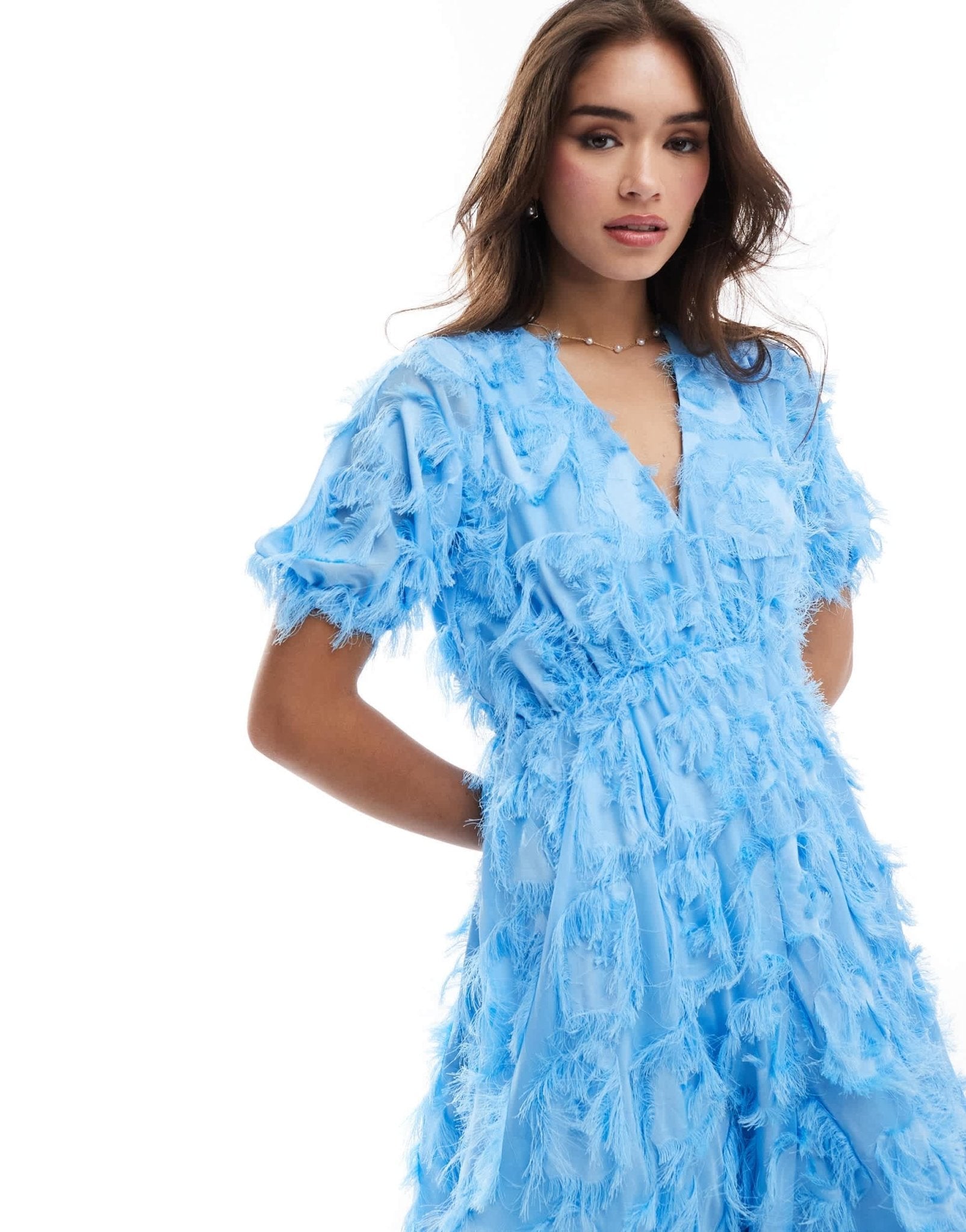 YAS textured v - neck midi dress in blue - MBLUE - ASOS Sample Sale EU Store
