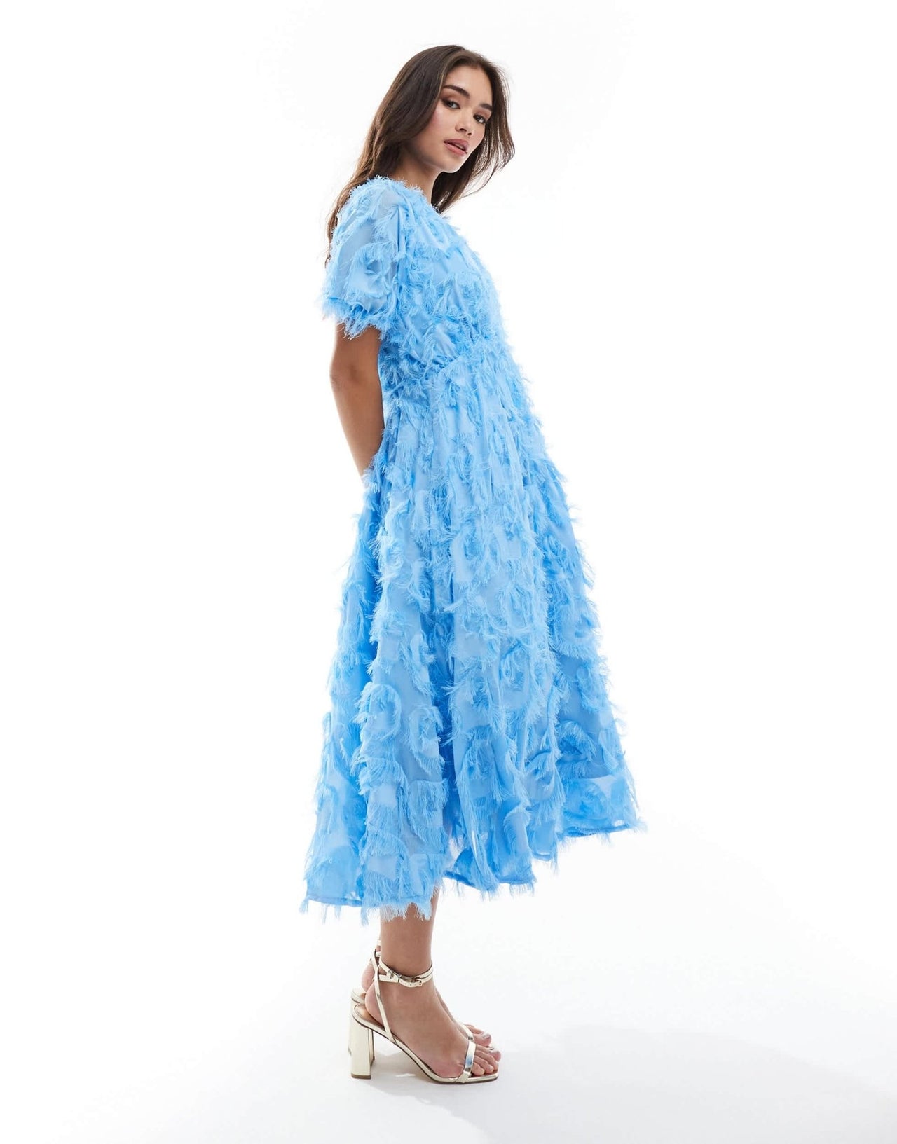 YAS textured v - neck midi dress in blue - MBLUE - ASOS Sample Sale EU Store