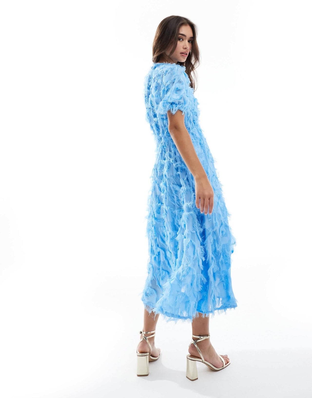YAS textured v - neck midi dress in blue - MBLUE - ASOS Sample Sale EU Store