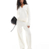 YAS wide rib knitted trouser co-ord in cream - CREAM