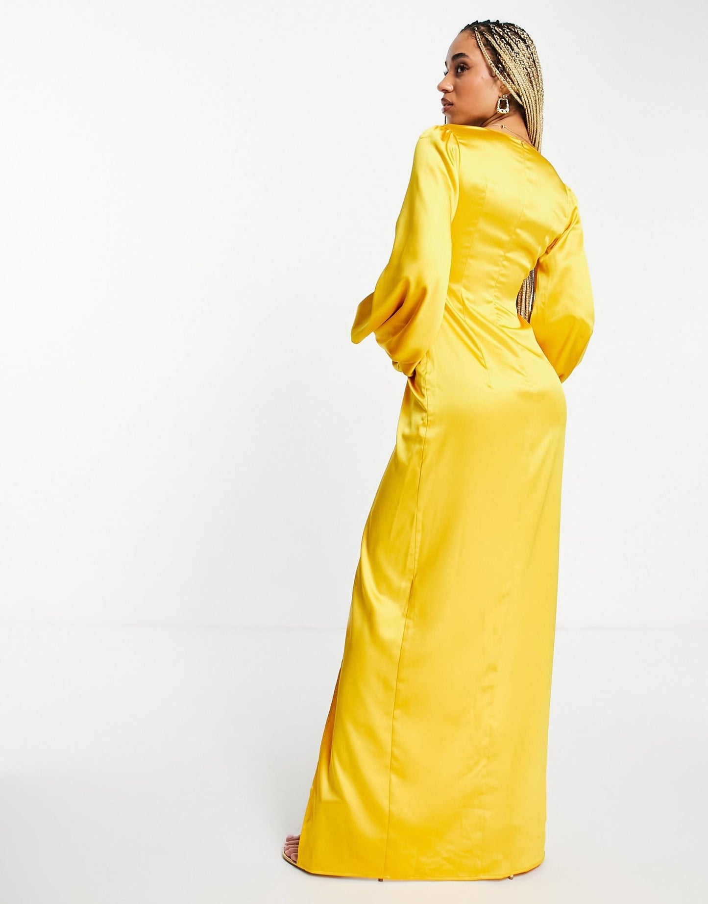 Yaura twist front balloon sleeve maxi dress in ochre - ASOS Sample Sale EU Store
