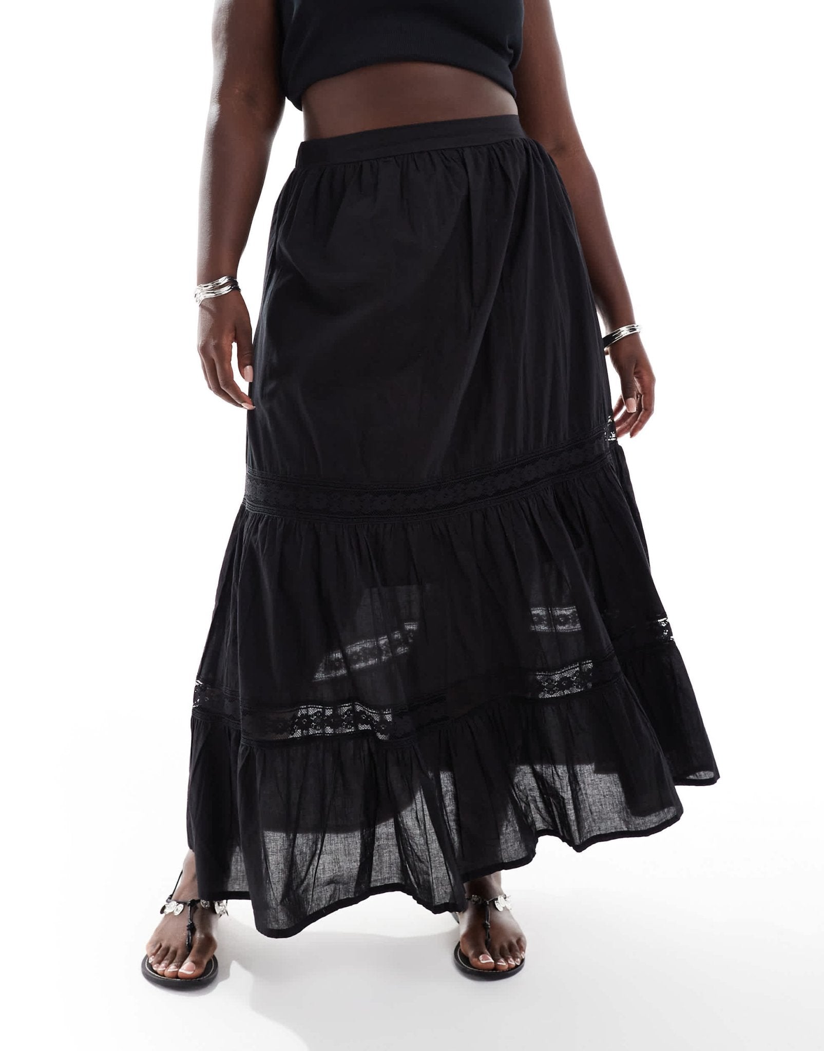 Yours tiered maxi skirt in black - ASOS Sample Sale EU Store
